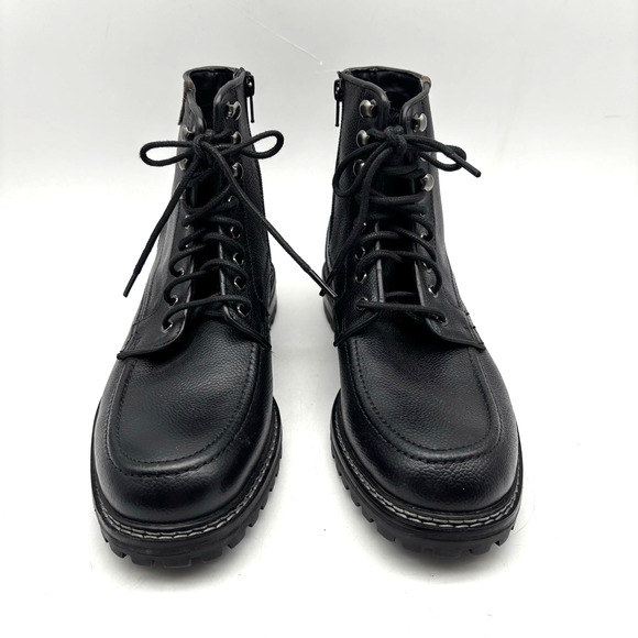NEW Steve Madden P-STYLEN Black Leather Moc Toe Lace Up Zip Boots Men 7B main image 11
